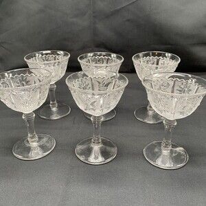 Vintage Duncan and Miller Cordials Clear Sandwich Glass Port Sherry Wine Stems